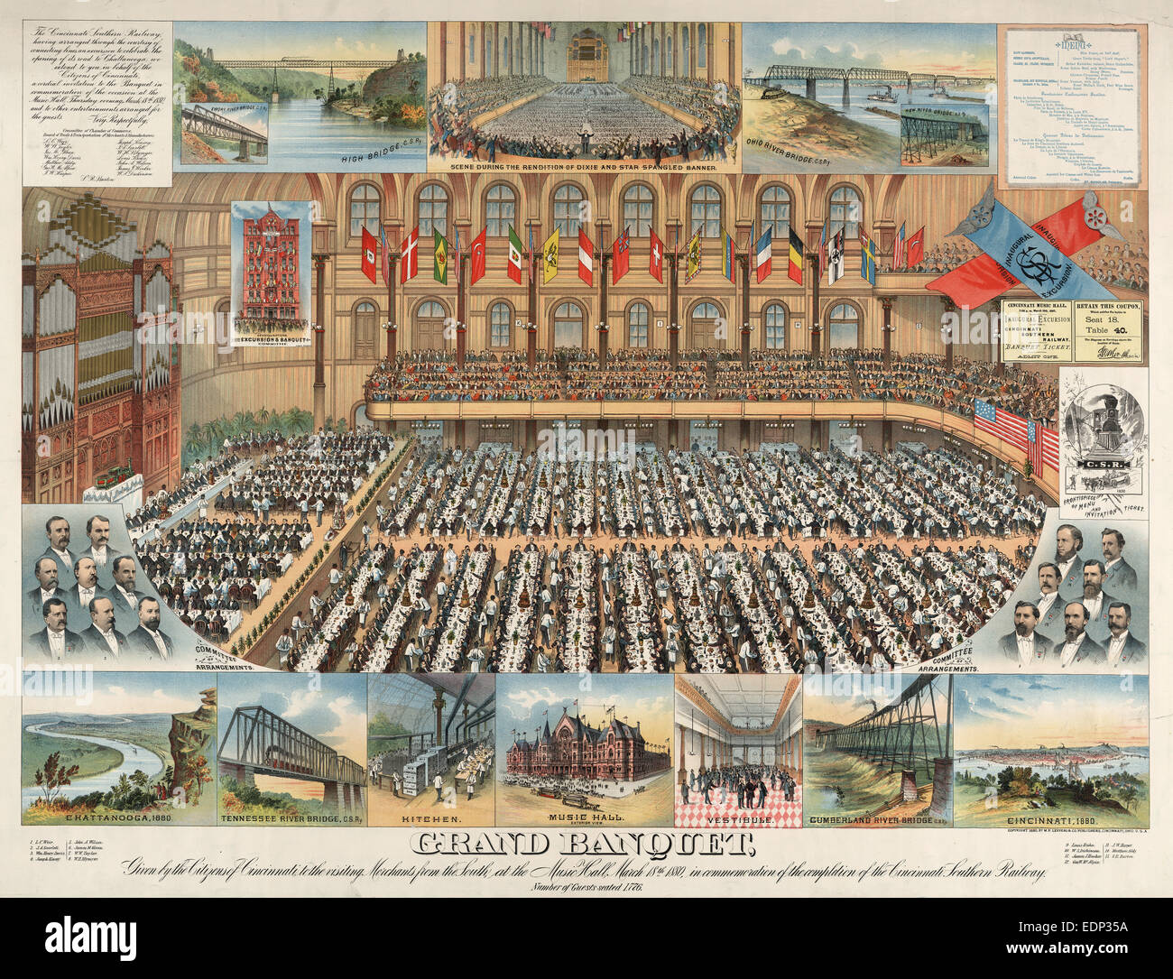 Grand banquet, given by the citizens of Cincinnati, to the visiting merchants from the south, at the Music Hall, March 18th 1880 Stock Photo