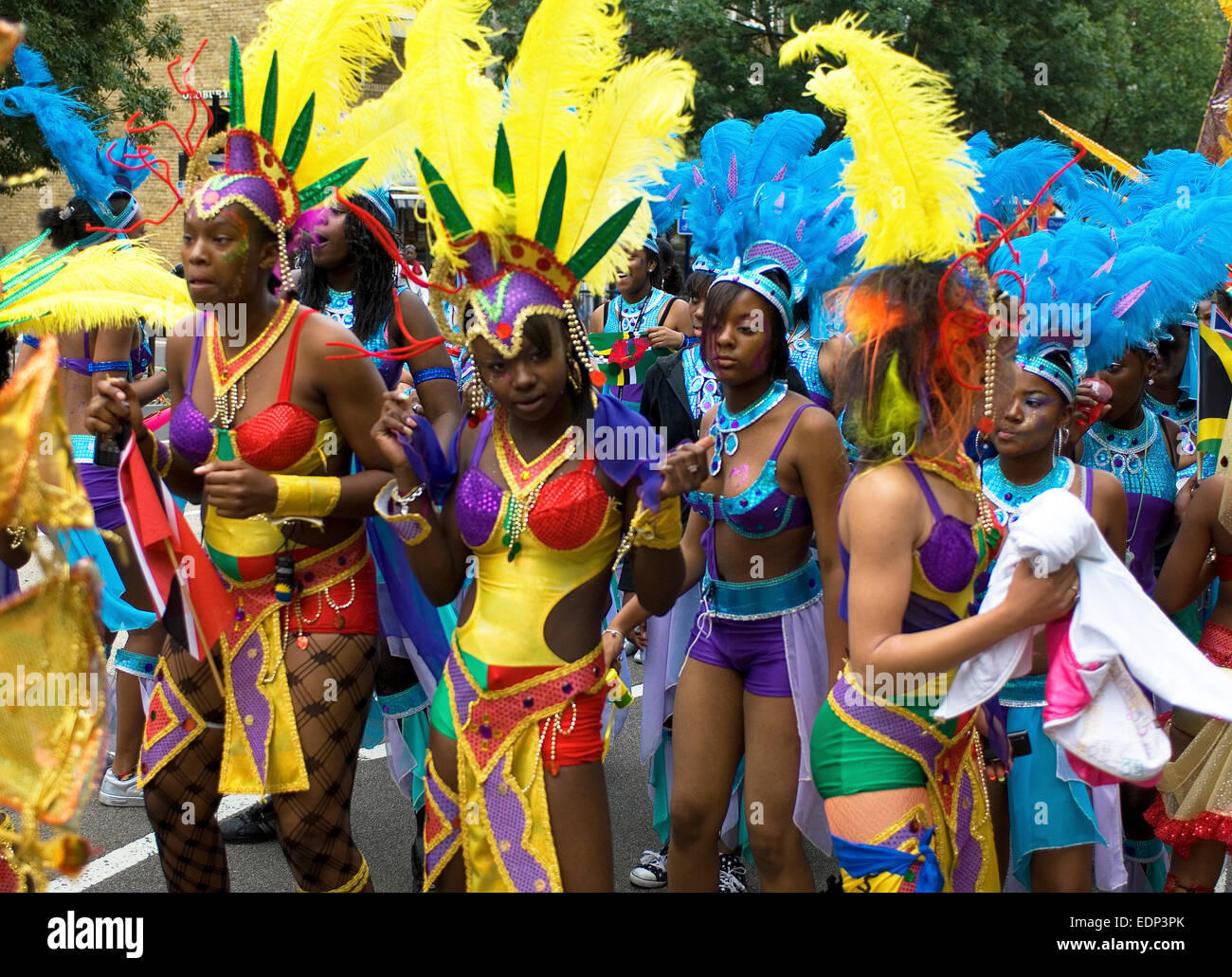 School children get ready to take part in the children’s parade on the Sunday of the Notting Hill Carnival. Stock Photo