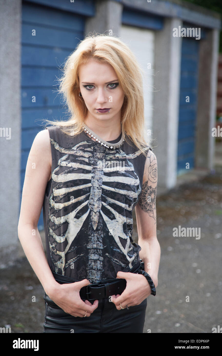 Gothic / Punk girl standing with attitude Stock Photo - Alamy