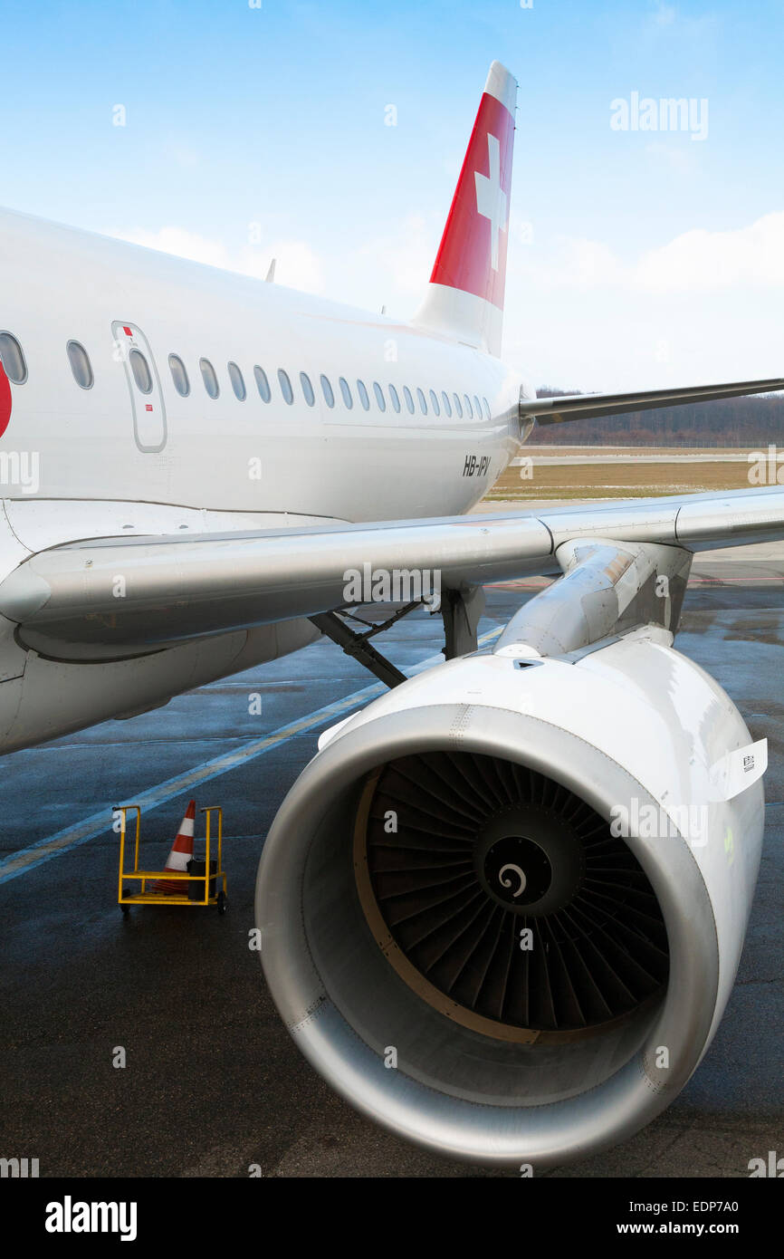 Swiss International Airlines Airbus A319 powered by 2 high-bypass turbofan aircraft engines made by CFM International CFMI shown Stock Photo