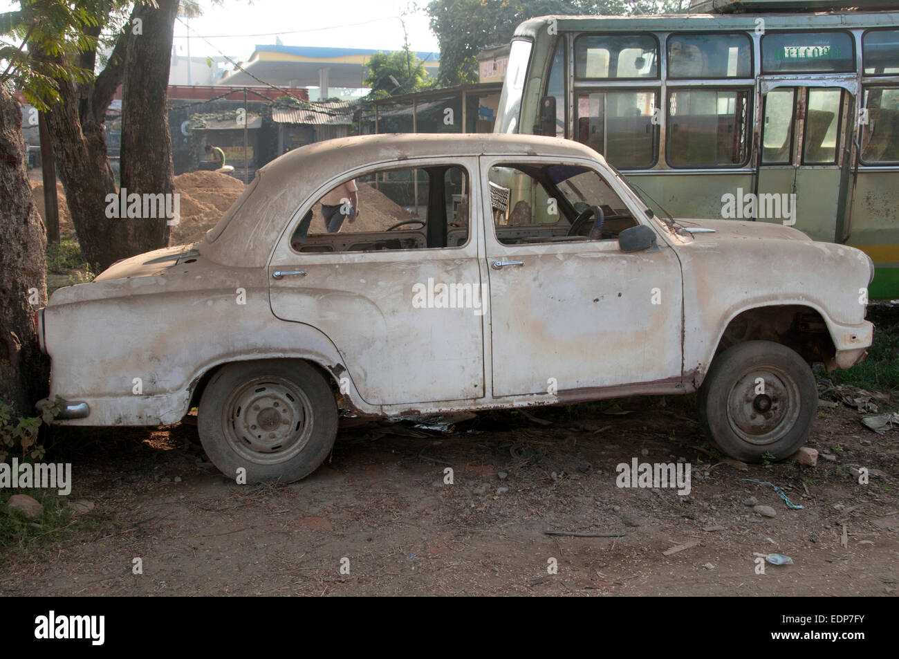 India, Samalpur, Orissa. Abandoned Ambassador car Stock Photo