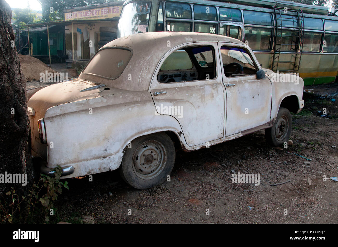 India, Samalpur, Orissa. Abandoned Ambassador car Stock Photo