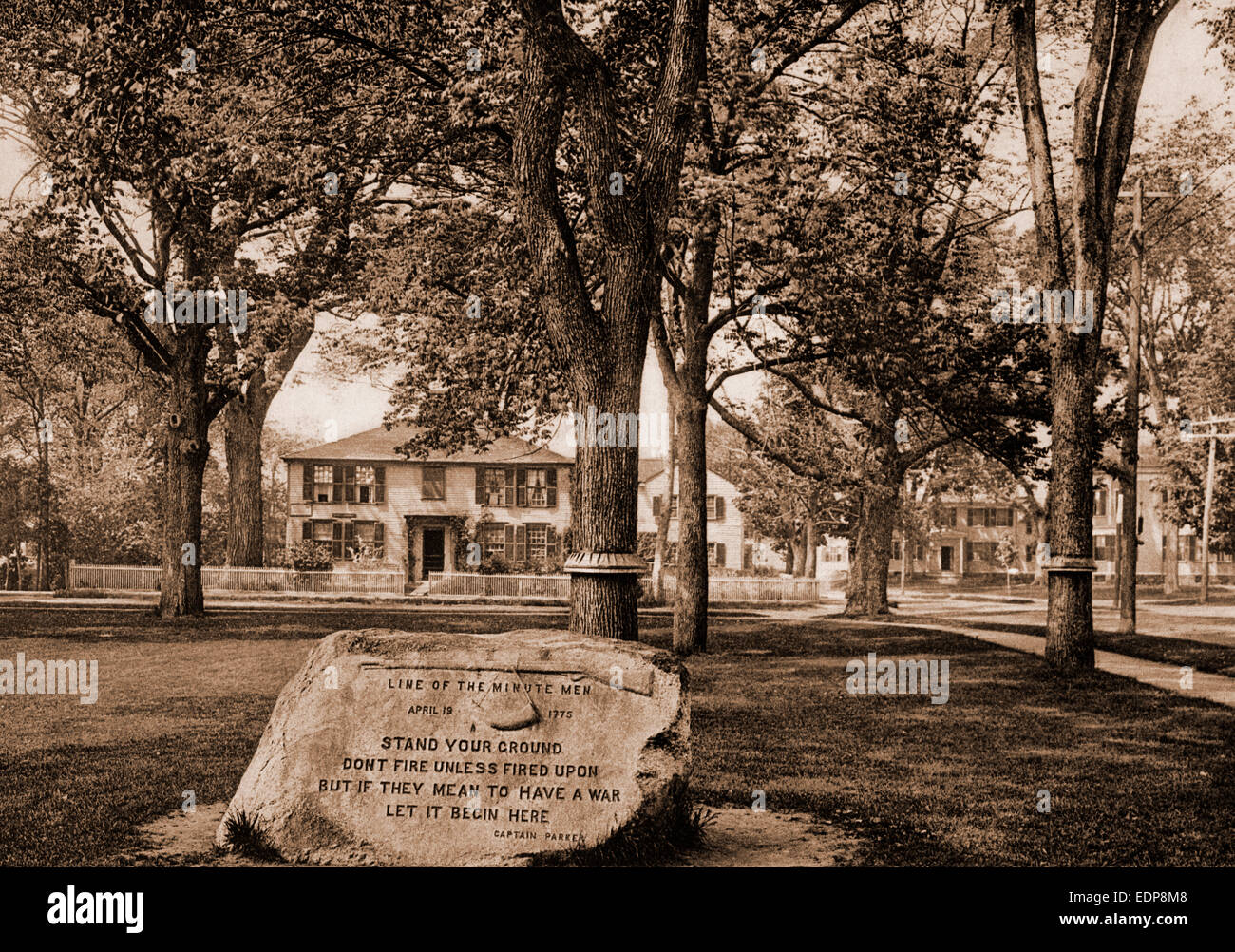 Line of the Minute Men Memorial, Lexington, Minutemen (Militia), Monuments & memorials, Battlefields, Lexington Stock Photo