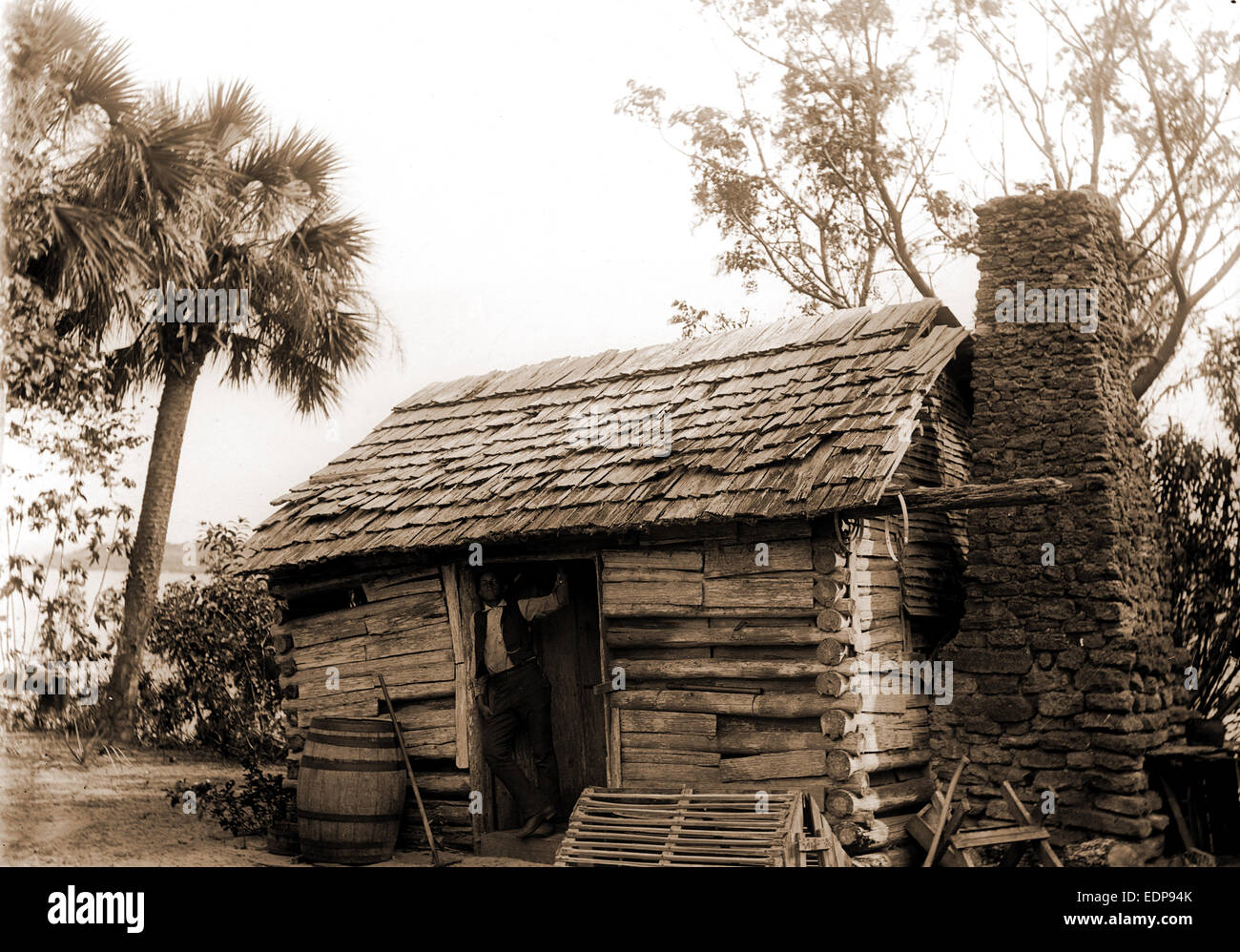 Old cabin at Turkey Creek, Log cabins, African Americans, Rivers, United States, Florida, Turkey Creek, 1880 Stock Photo