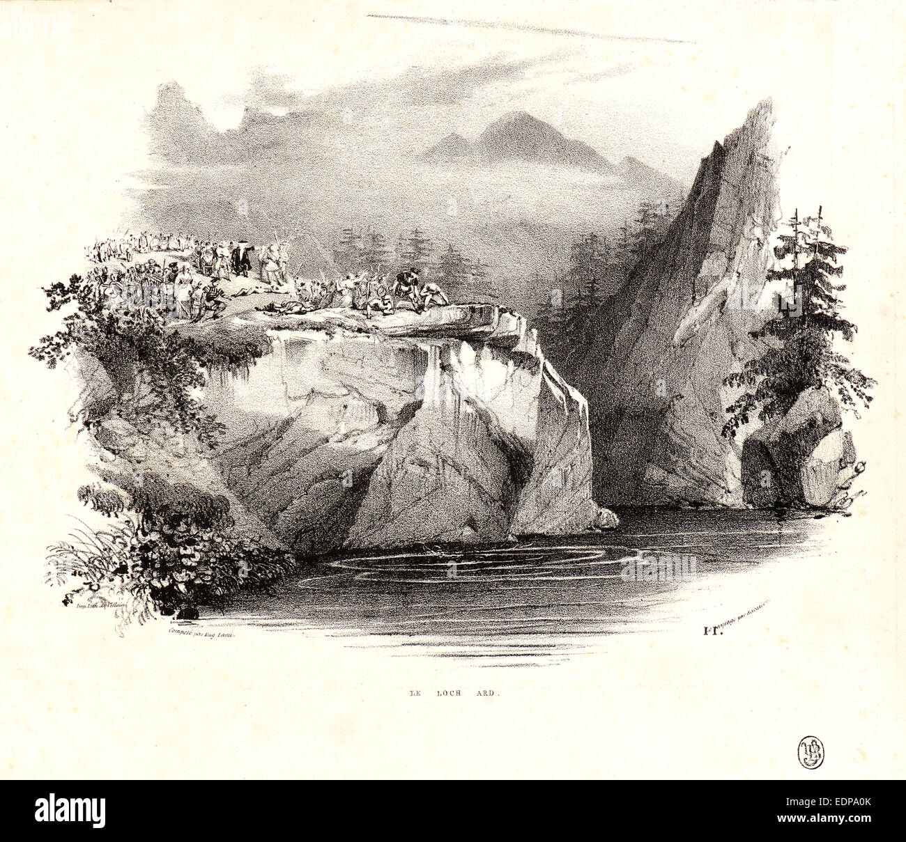 Eugène Louis Lami (French, 1800 - 1890). Le Loch Ard, 1821. Lithograph Stock Photo