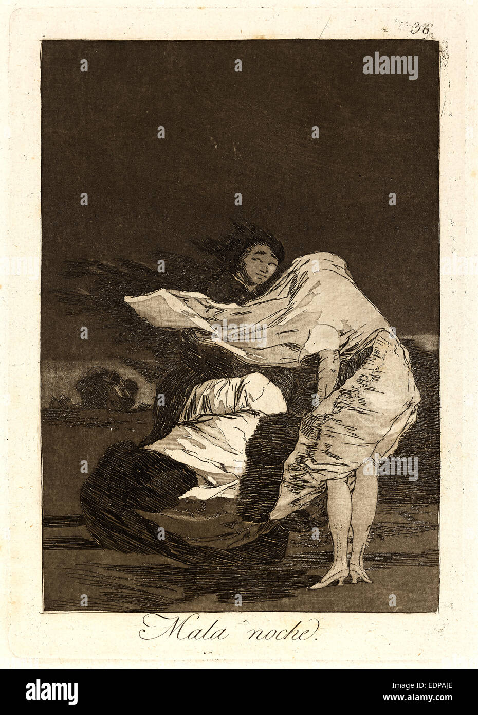 Francisco de Goya (Spanish, 1746-1828). Mala noche. (A bad night.), 1796-1797. From Los Caprichos, no. 36. Etching Stock Photo