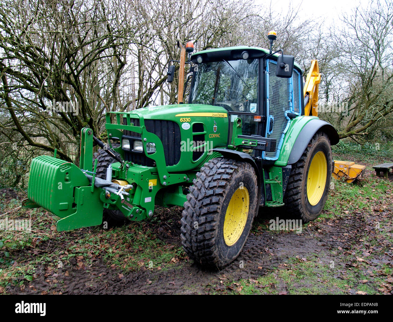 John Deere 6330 tractor, Cornwall, UK Stock Photo