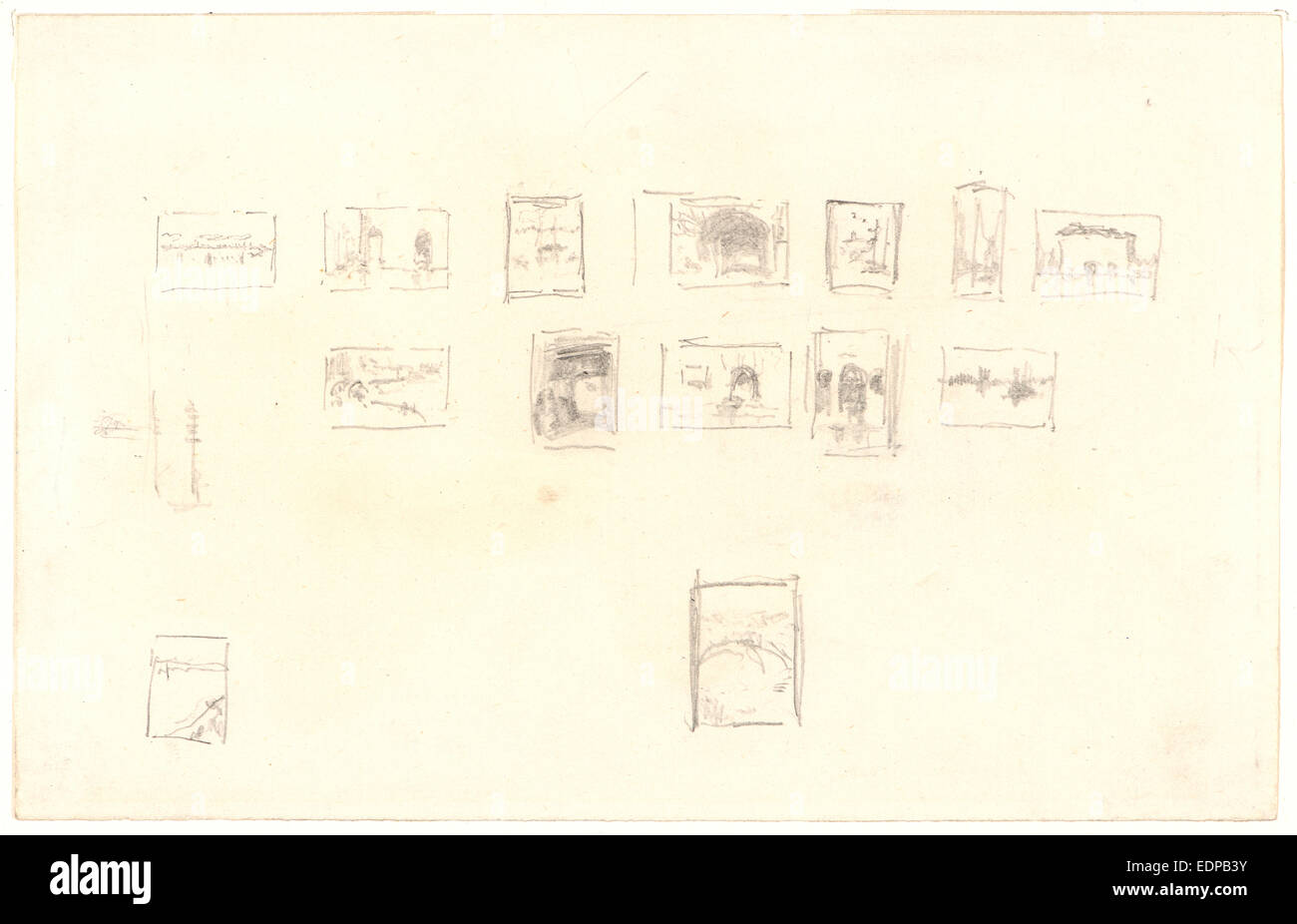 James McNeill Whistler (American, 1834 - 1903). Sketch for the Selection and Arrangement of Whistler's First Venice Set Stock Photo