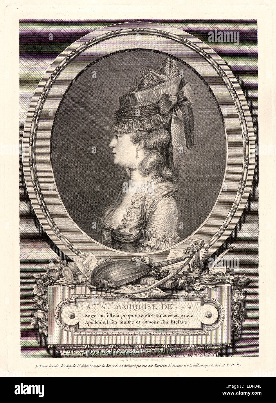 Augustin de Saint-Aubin (French, 1736 - 1807). Portrait of Adrienne-Sophie,  Marquise de --- (Montesson), 1779. Etching Stock Photo - Alamy