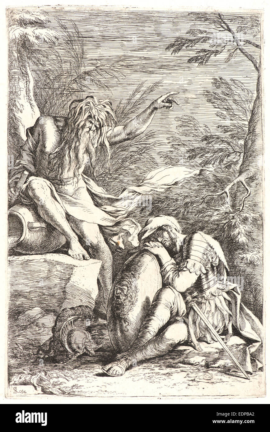 Salvator Rosa (Italian, 1615 - 1673). A River God and Sleeping Soldier, 17th century. Etching Stock Photo
