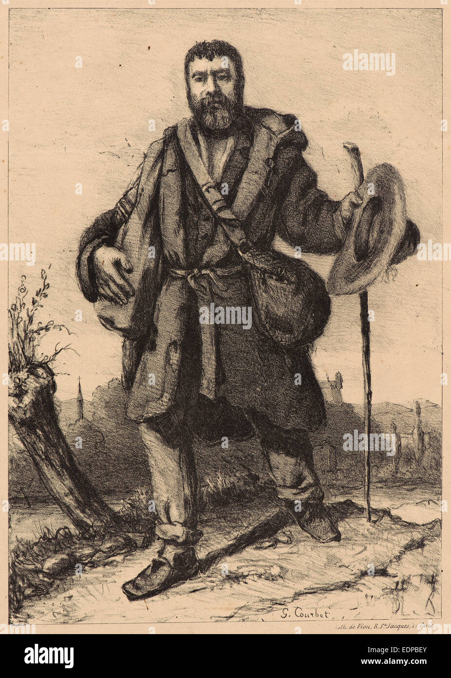 Gustave Courbet (French, 1819 - 1877). Jean Journet on His Way to Conquer the World, ca. 1850. Lithograph Stock Photo