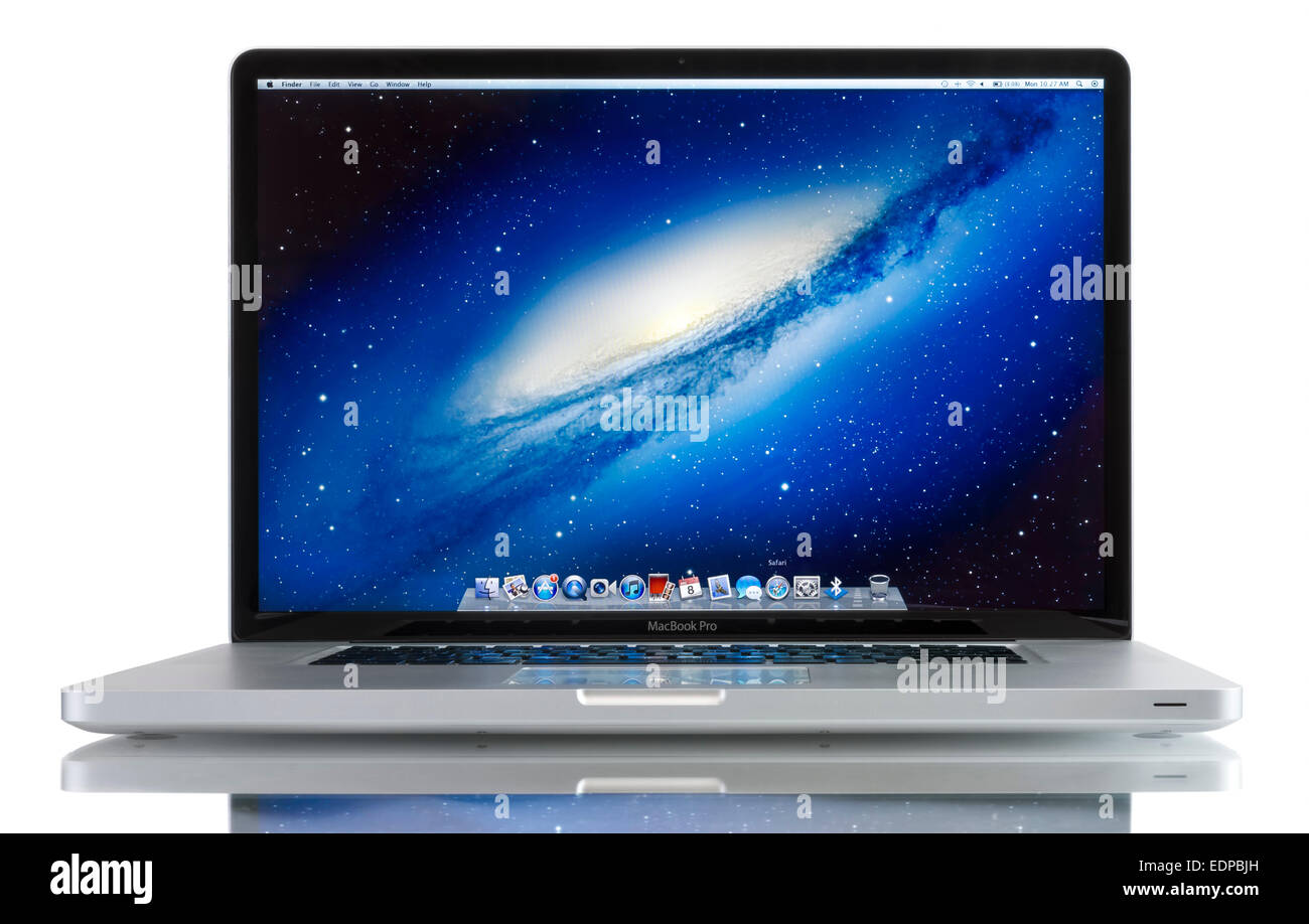 Studio shot of brand new Apple MacBook Pro laptop computer by Apple Inc. on a white background Stock Photo