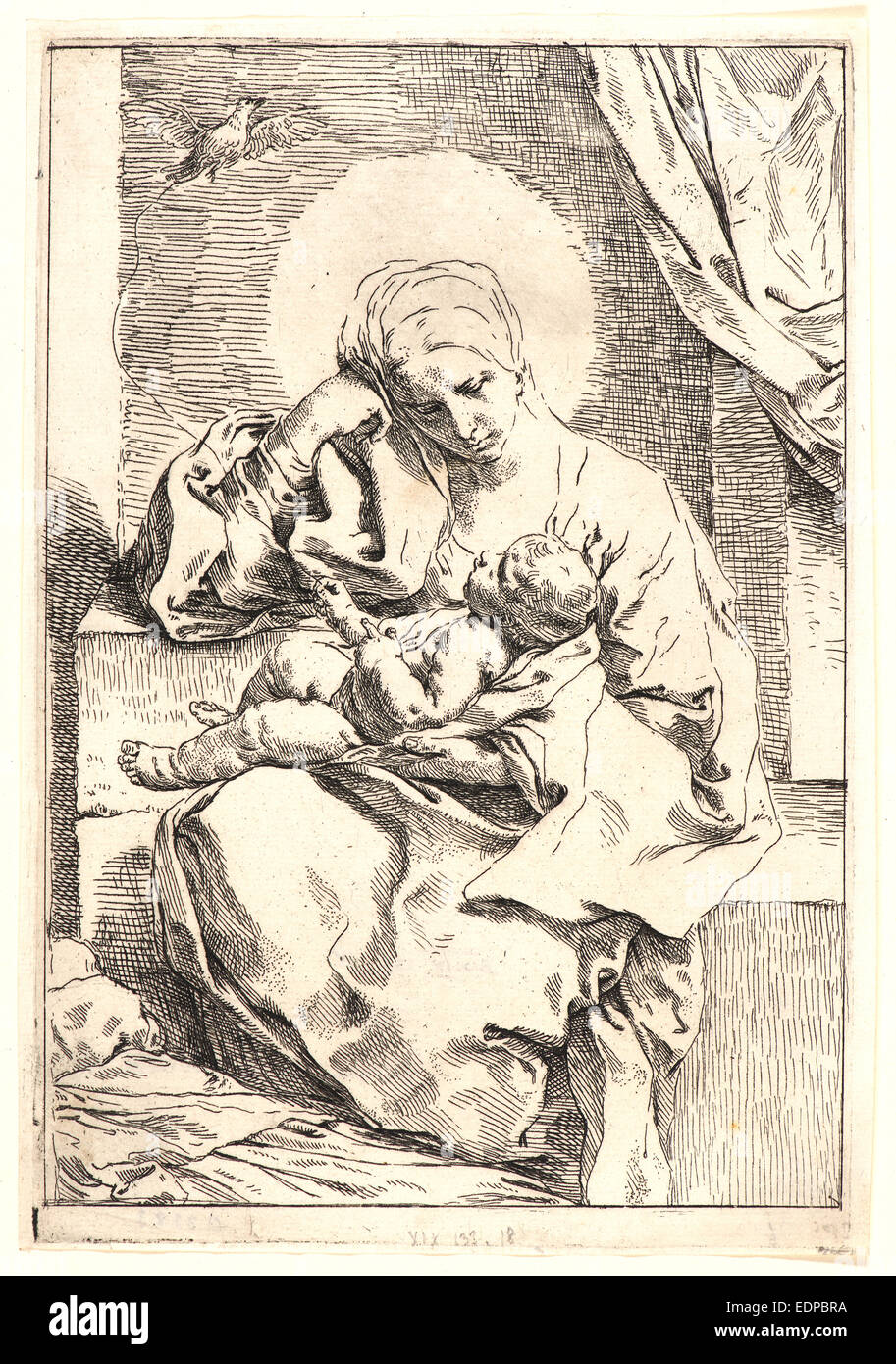 Simone Cantarini (Italian, 1612 - 1648). Virgin and Child, 17th century. Etching. Second of two states Stock Photo