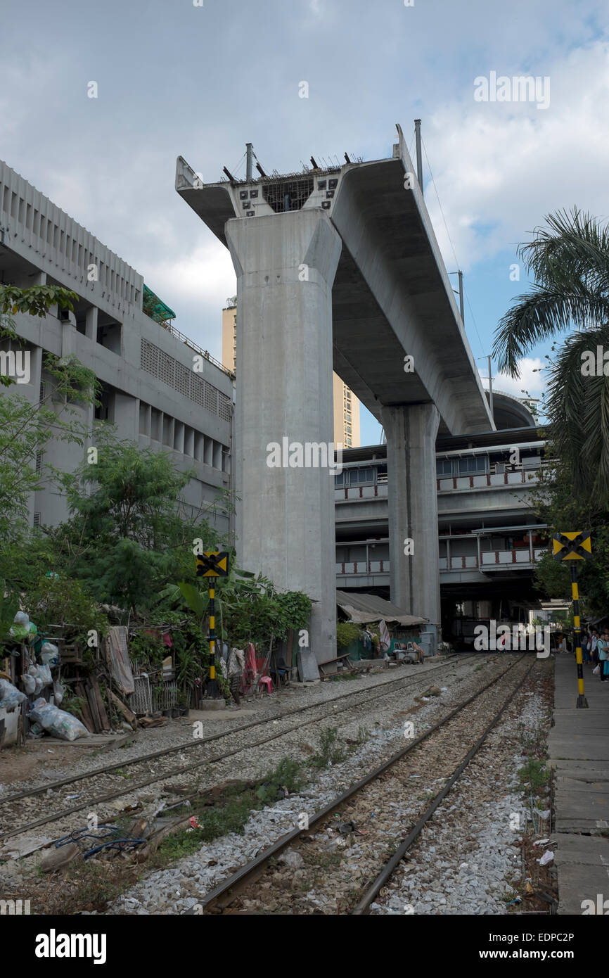 End of the Line Construction Work Airport Railway Link at Phaya Thai in Bangkok Stock Photo