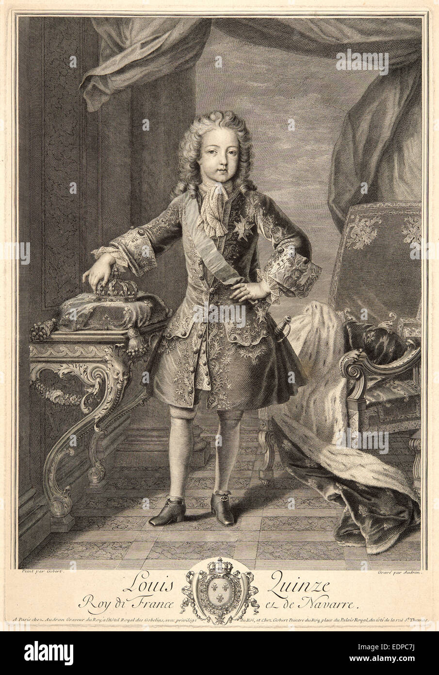Jean Audran (French, 1667-1756) after Pierre Gaubert (French, 1659 - 1741).  Louis XV as a Boy, ca. 1716-1718. Etching Stock Photo - Alamy