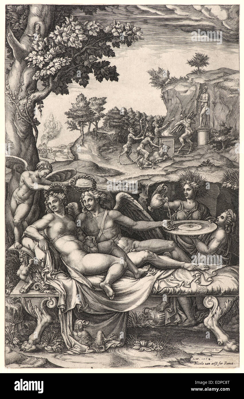 Giorgio Ghisi (Italian, 1520-1582) after Giulio Romano (Italian, probably 1499 - 1546). The Wedding of Cupid and Psyche Stock Photo