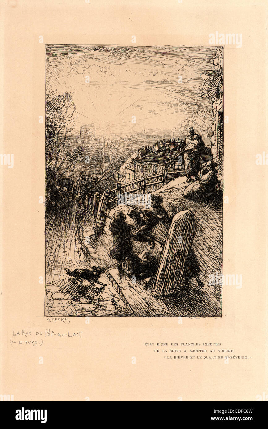 Auguste Louis Lepère (French, 1849 - 1918). La Rue du Pot-au-Lait, ca. 1901. From La Bièvre, Les Gobelins, Saint-Séverin Stock Photo