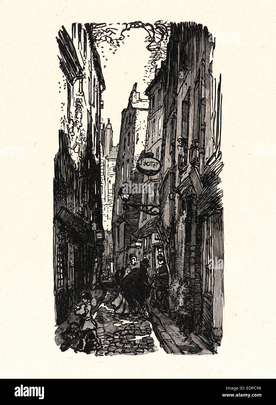 Auguste Louis Lepère (French, 1849 - 1918). Image from “La Bièvre, Les Gobelins, Saint-Séverin”, ca. 1901. Wood engraving Stock Photo