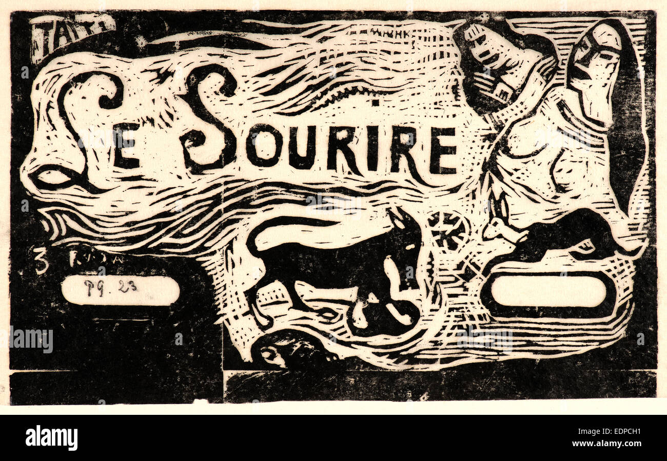 Paul Gauguin (French, 1848 - 1903). Titre pour “Le Sourire”, ca. 1900. Woodcut on thin Japanese paper Stock Photo