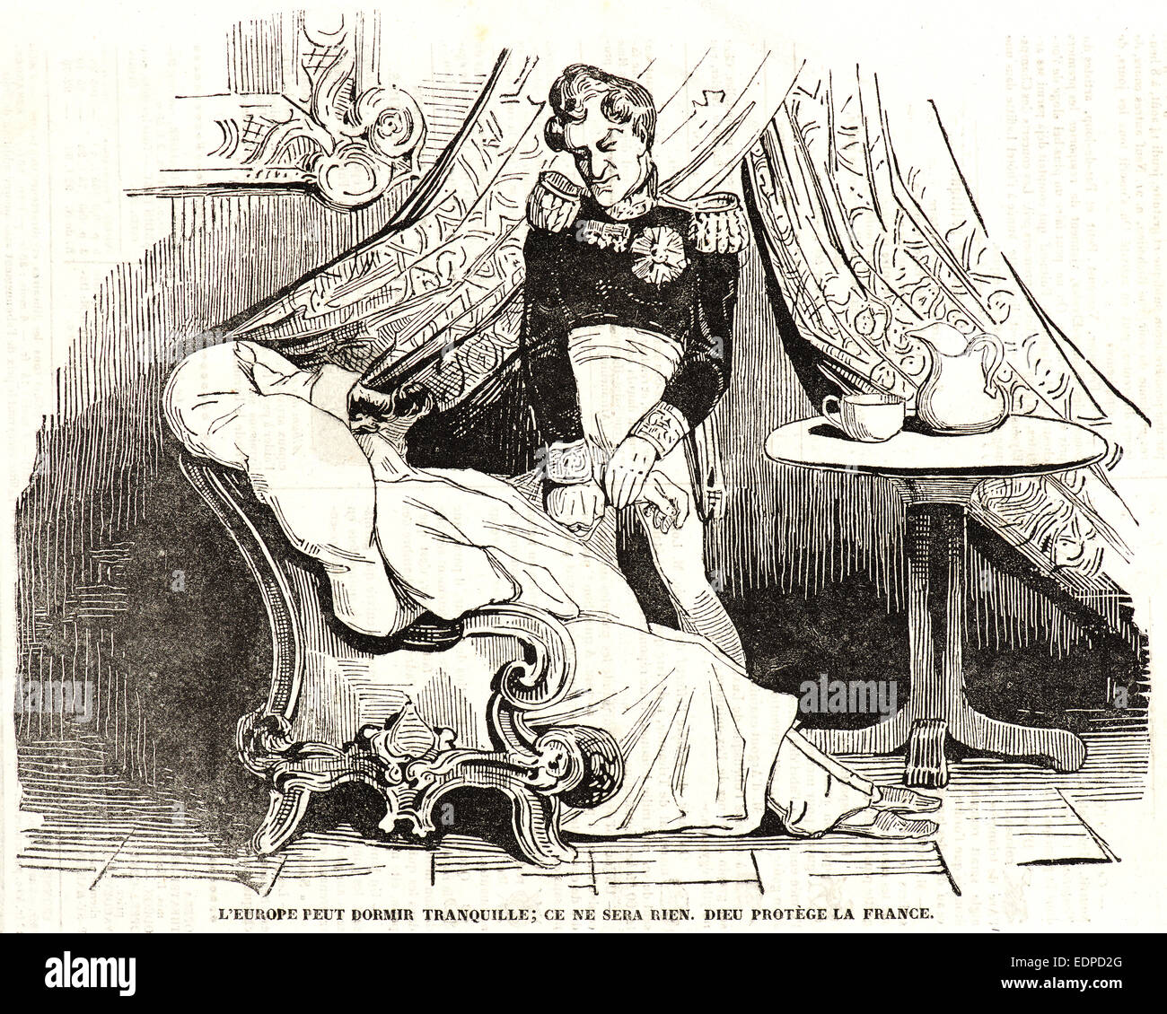 Honoré Daumier (French, 1808 - 1879). L'Europe peut dormir Tranquille; ce ne sera bien. Dieu protège la France., 1834 Stock Photo