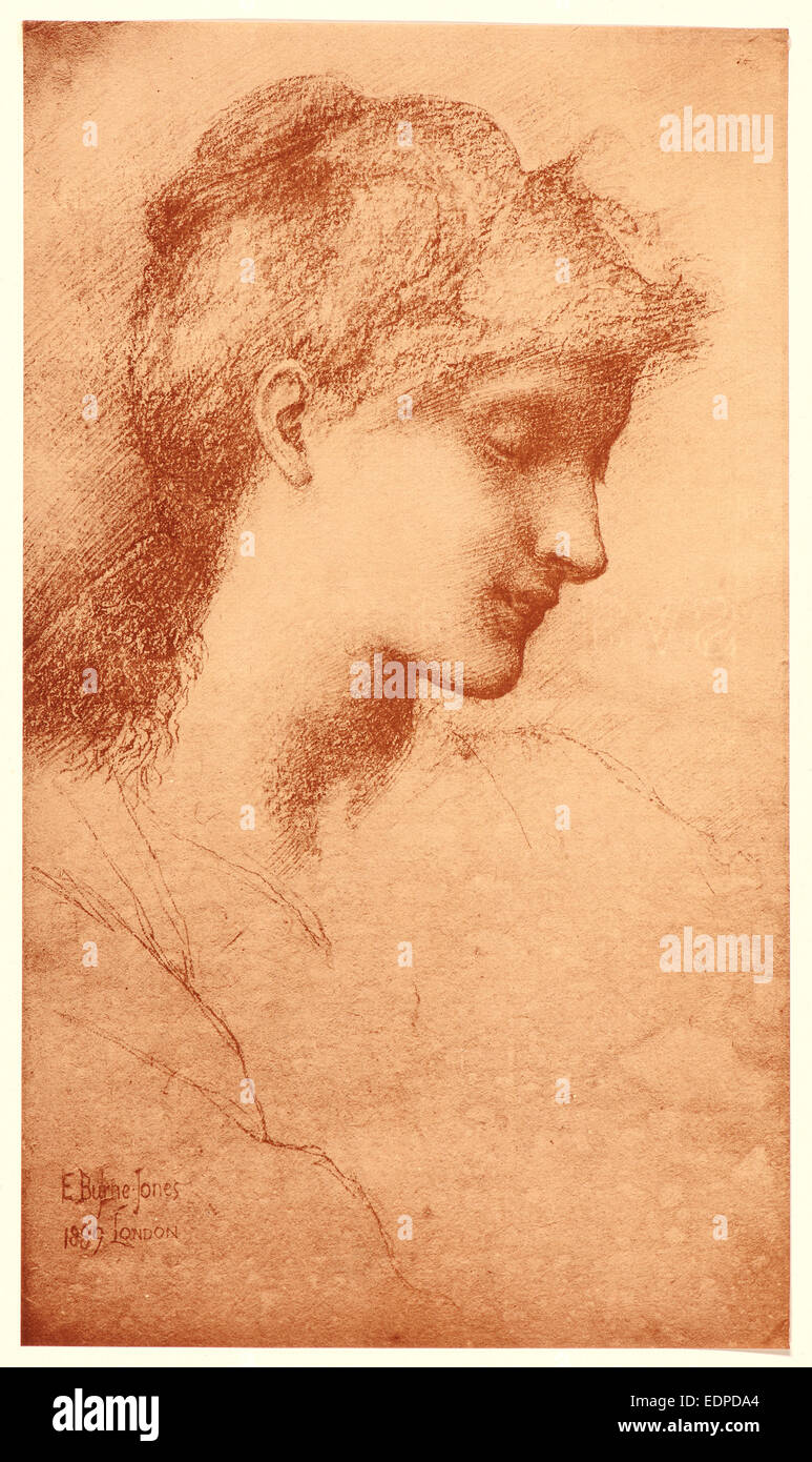 Edward Burne-Jones (British (English), 1833 - 1898). Beauty, 1889. Collotype from red-chalk drawing on wove paper Stock Photo