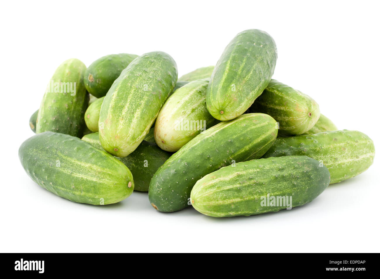green fresh cucumbers on white background Stock Photo