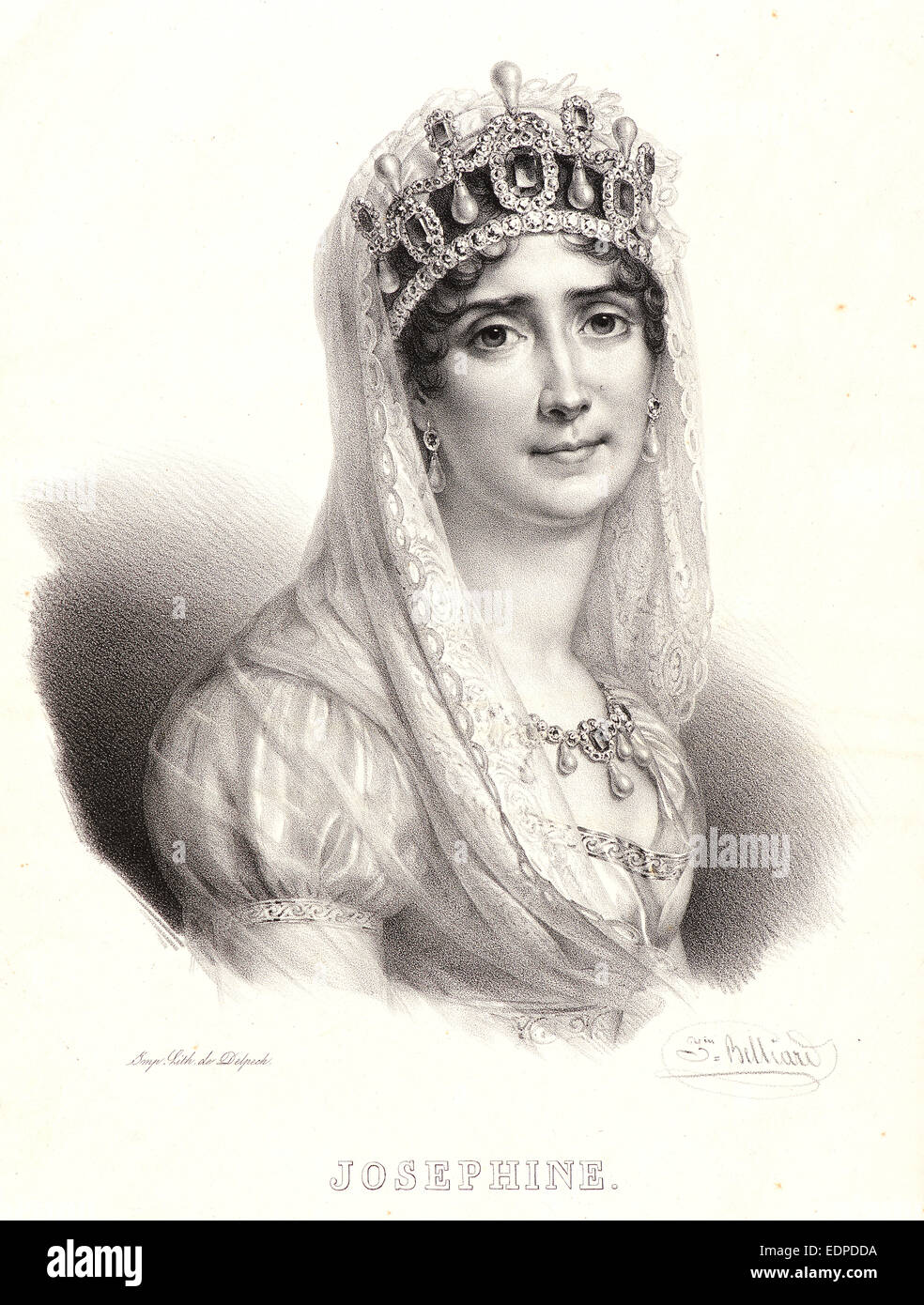 Zéphirin Félix Jean Marius Belliard (French, 1798 - 1861). Empress Josephine, ca. 1827. Lithograph on wove paper Stock Photo