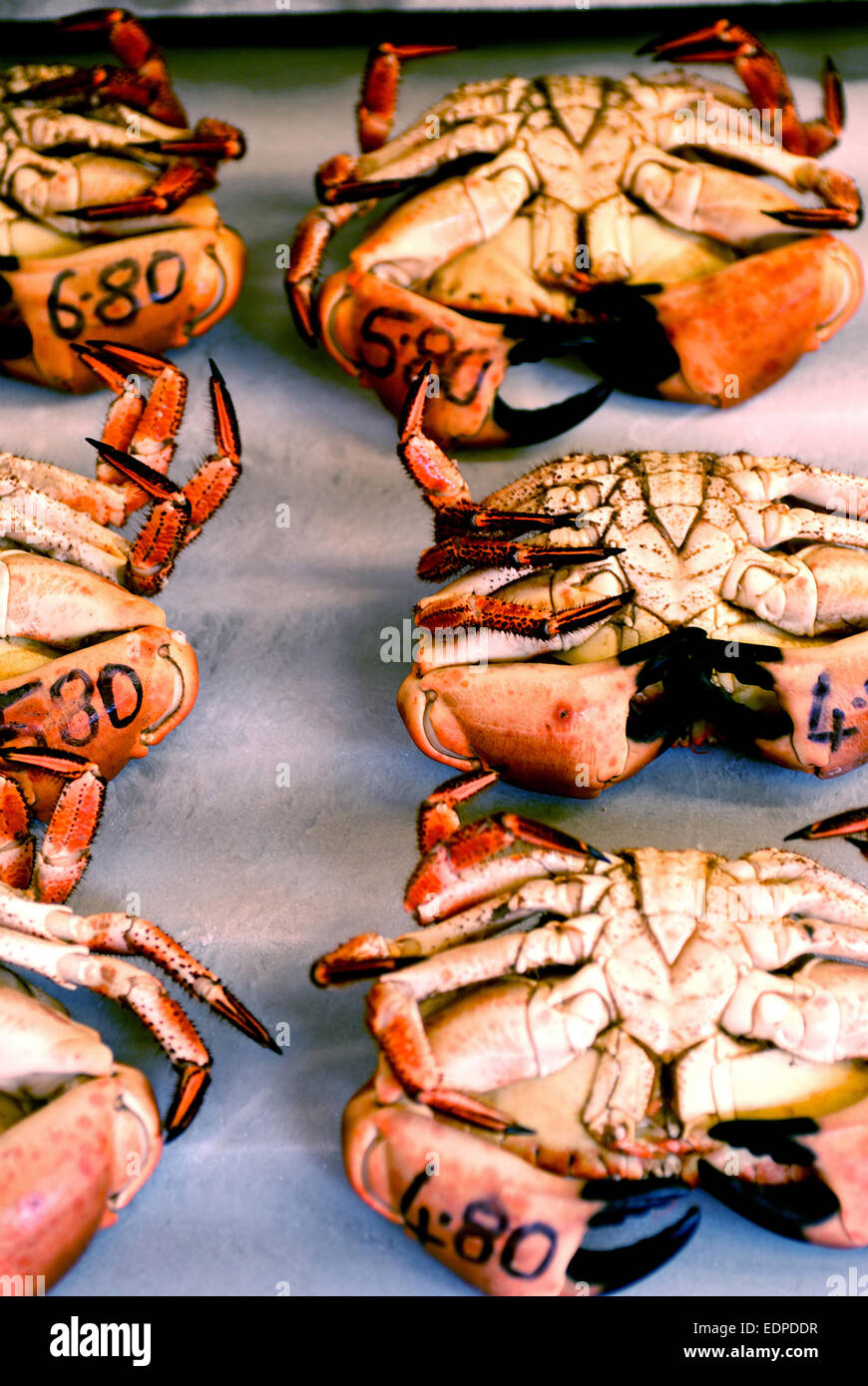 Crabs on fish stall, Whitby, North Yorkshire Stock Photo Alamy