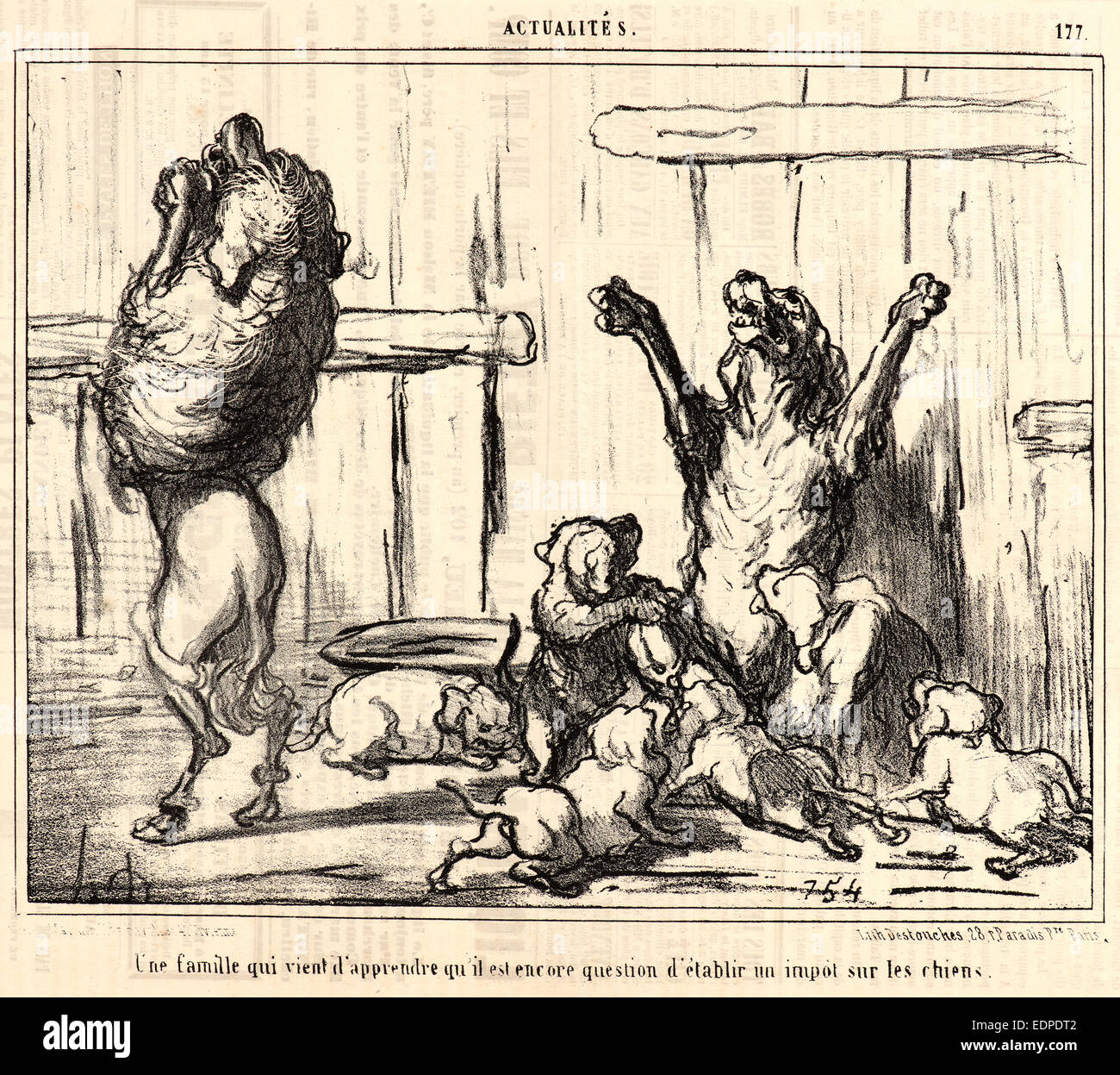 Honoré Daumier (French, 1808 - 1879). Une famille qui vient d'apprendre qu'il est encore question d'éstablir un impot Stock Photo
