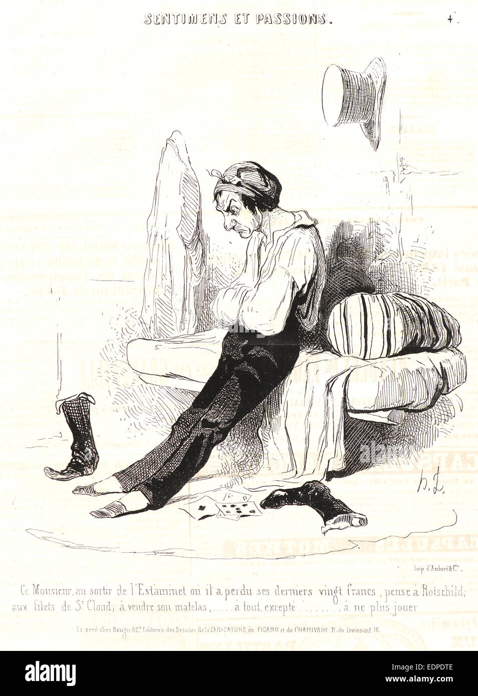 Honoré Daumier (French, 1808 - 1879). Ce Monsieur, au sortir de l'Estaminet..., 1841. From Sentimens et Passions Stock Photo