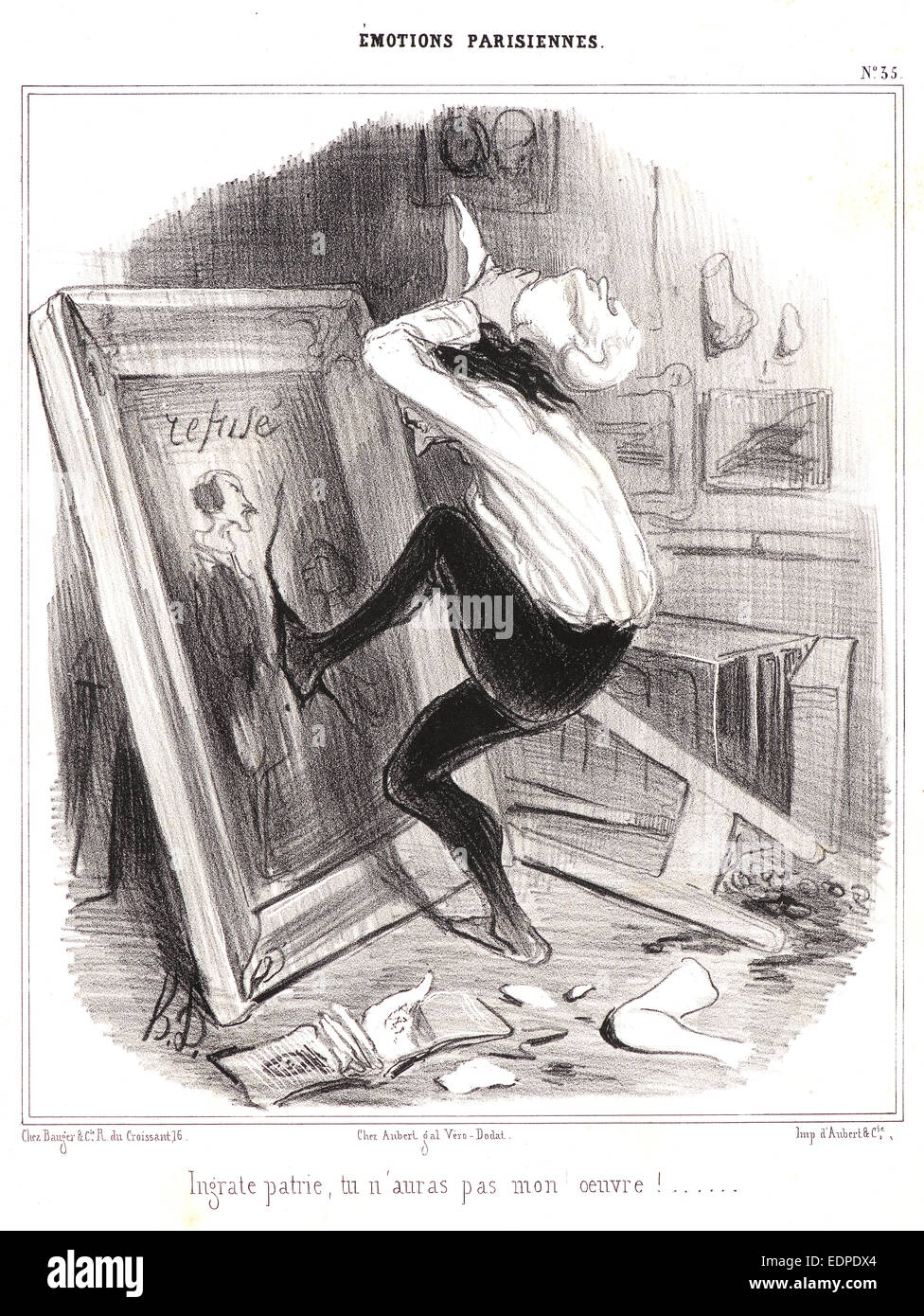 Honoré Daumier (French, 1808 - 1879). Ungrateful country—you shall not have my work! Stock Photo