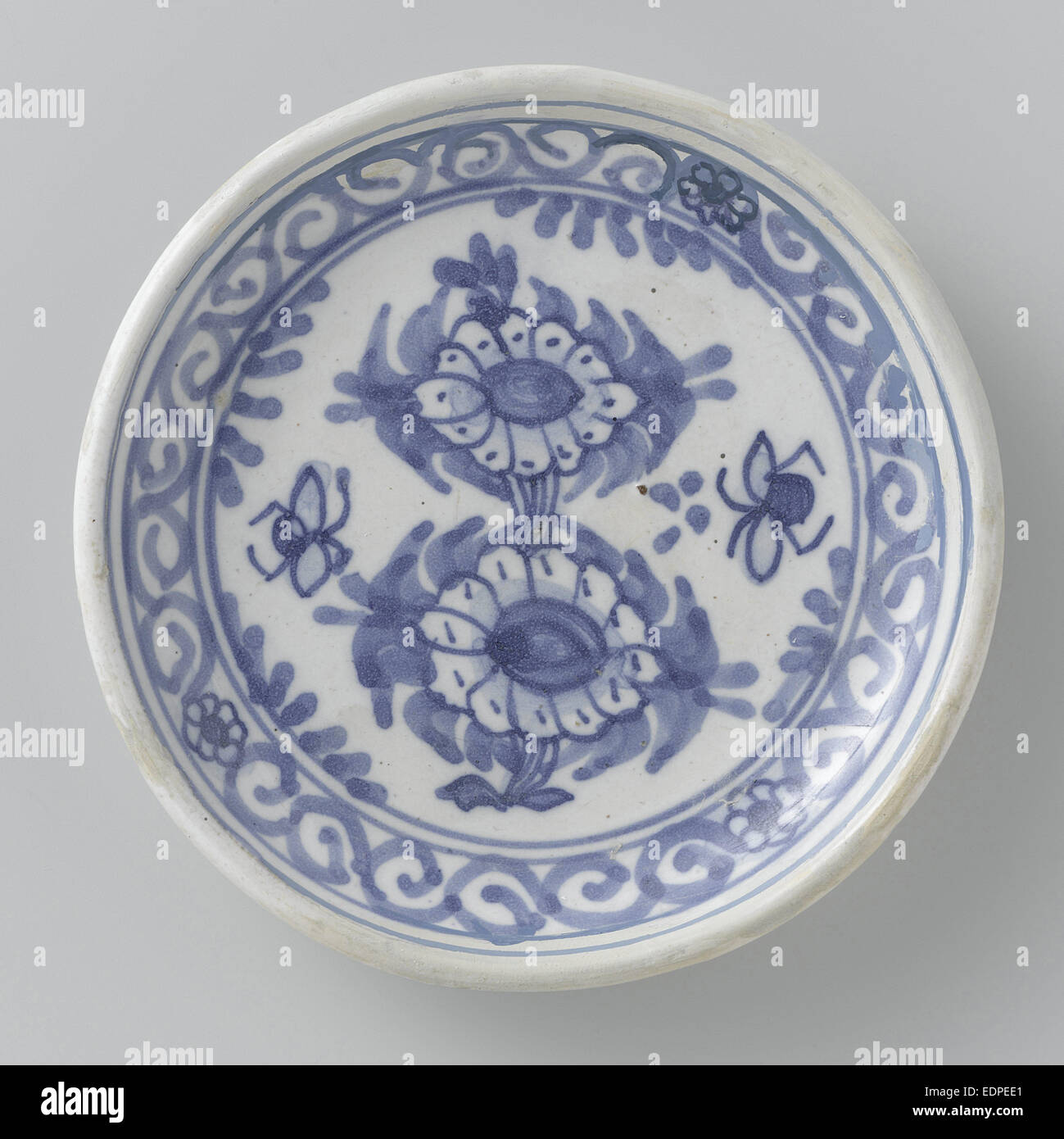 Plate, blue painted with flowers and insects, Anonymous, c. 1660 - c. 1680 Stock Photo