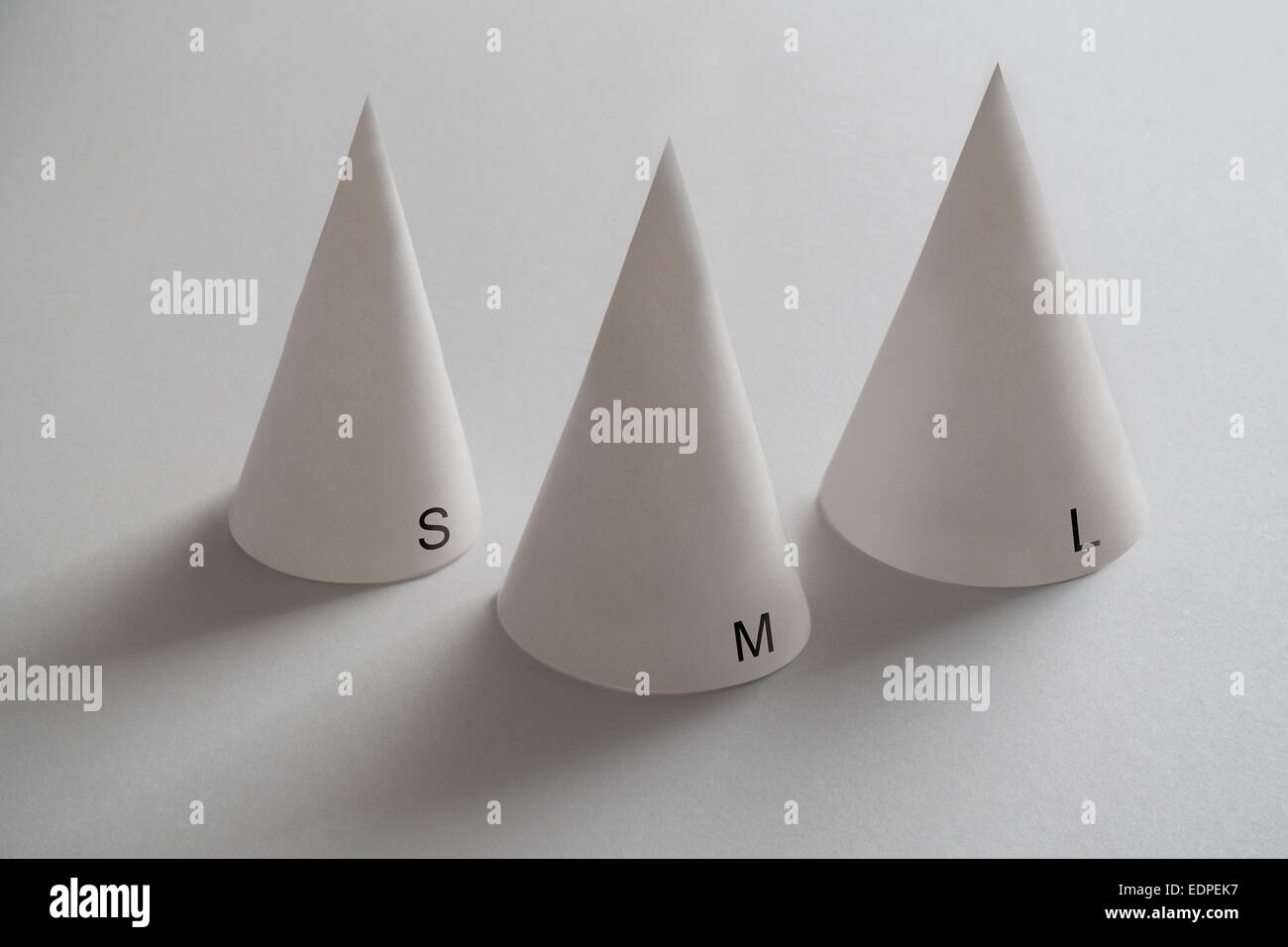 small medium and large size dunce caps Stock Photo