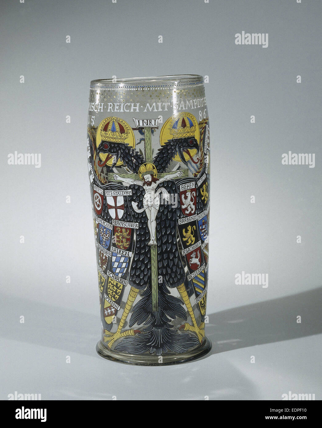 Reichsadler humpen, Anonymous, 1586, Imperial Eagle cylindrical drinking glass. Stock Photo