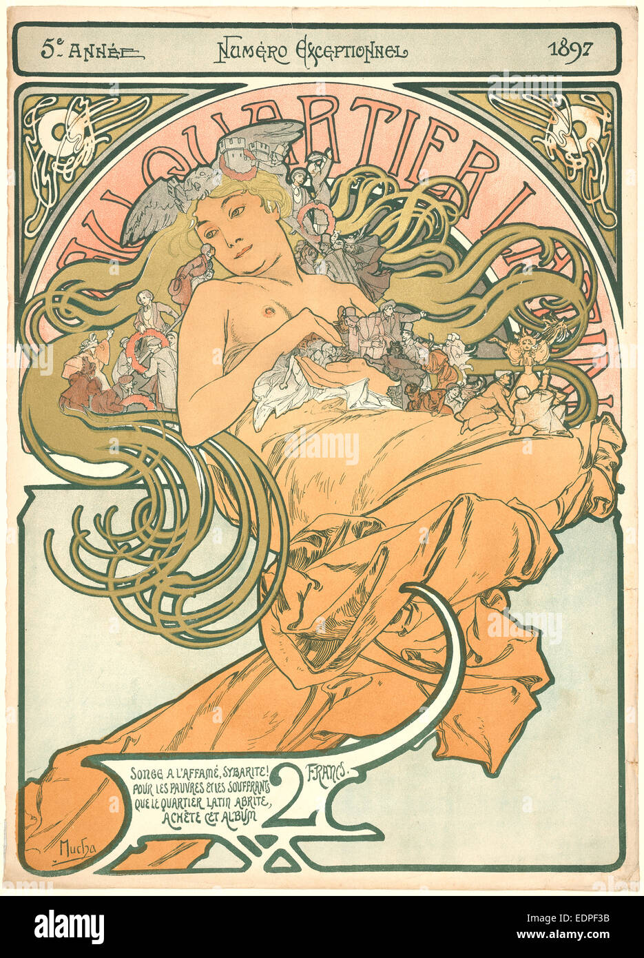 Alphonse Mucha (Czech, 1860 - 1939). Au Quartier Latin, 1897. Color lithograph printed in 6 colors on wove paper Stock Photo