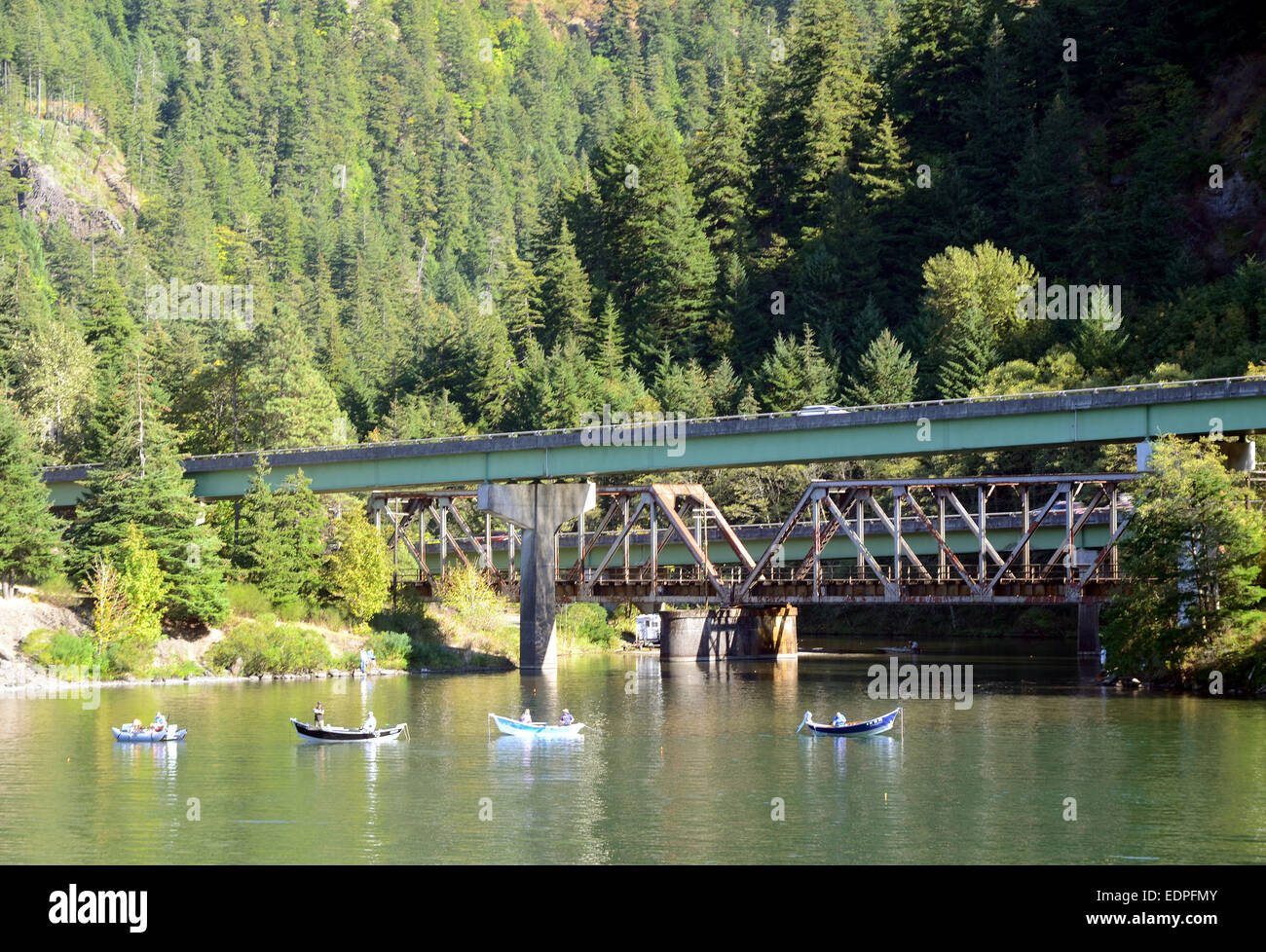Fishing Boats on the Columbia River, Oregon, USA Stock Photo