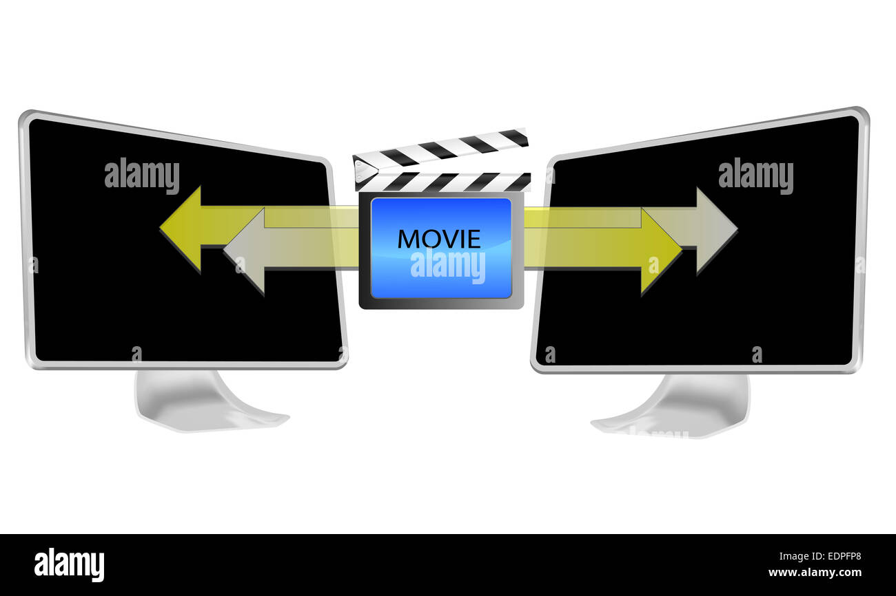 Illustration of streaming movie on pc isolated on white background Stock Photo