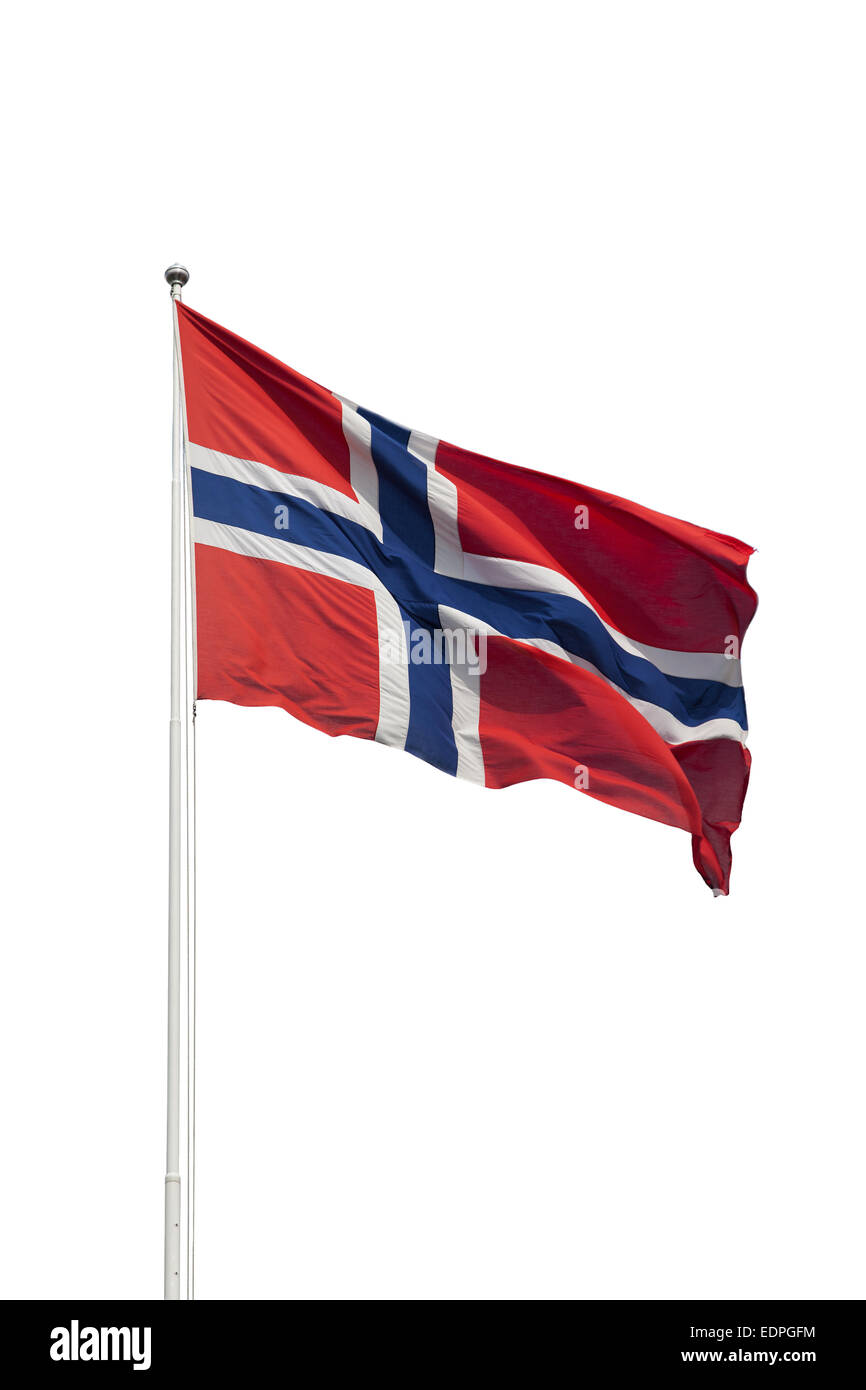 Norway flag in the wind isolated on white background Stock Photo - Alamy