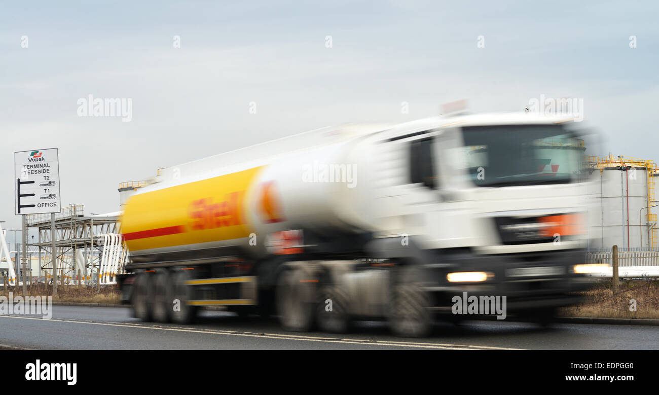 Petrol tanker delivering petrol and diesel Stock Photo