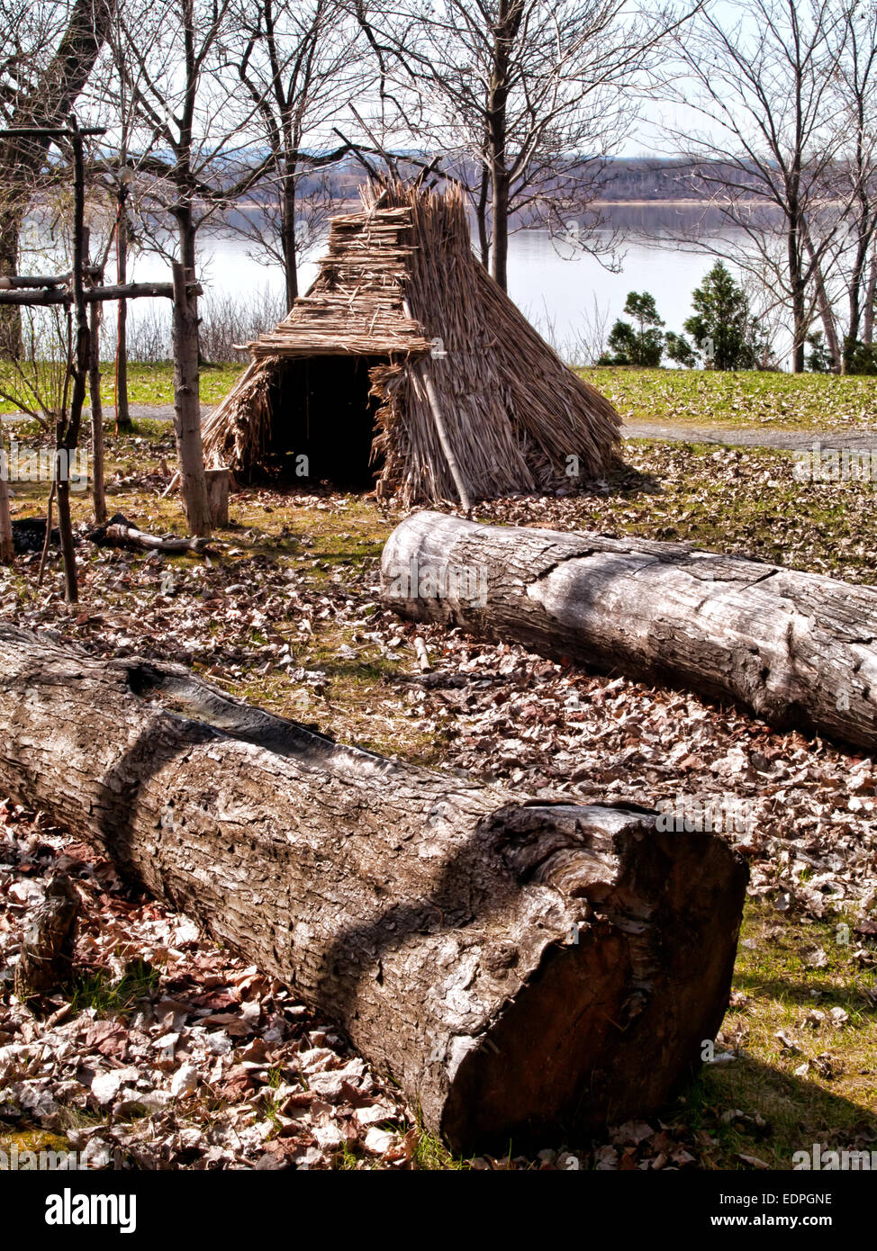 fishing hut used by Native American Indians on display at St. Marie Among the Iroquois in Liverpool, New York Stock Photo