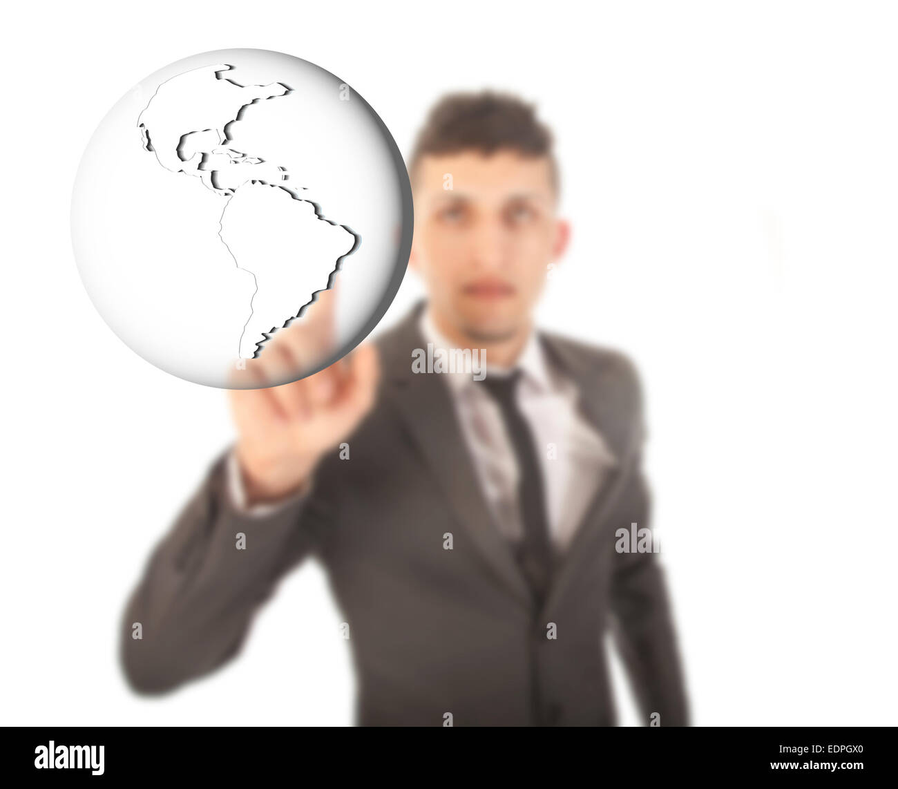 Young businessman with earth globe isolated on white background Stock ...