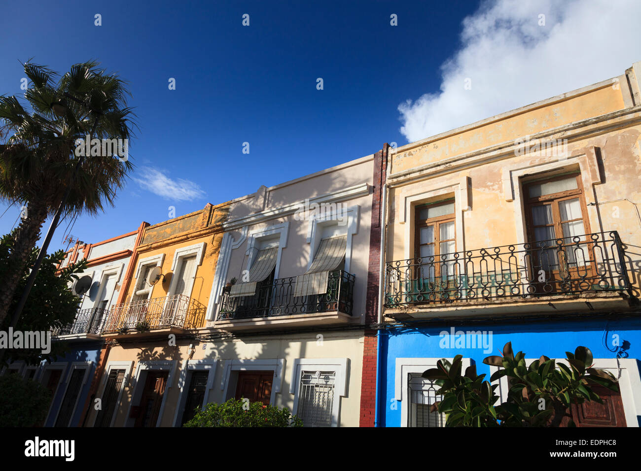 Old spanish characterful terrace house with balcony in Valencia Spain Stock Photo