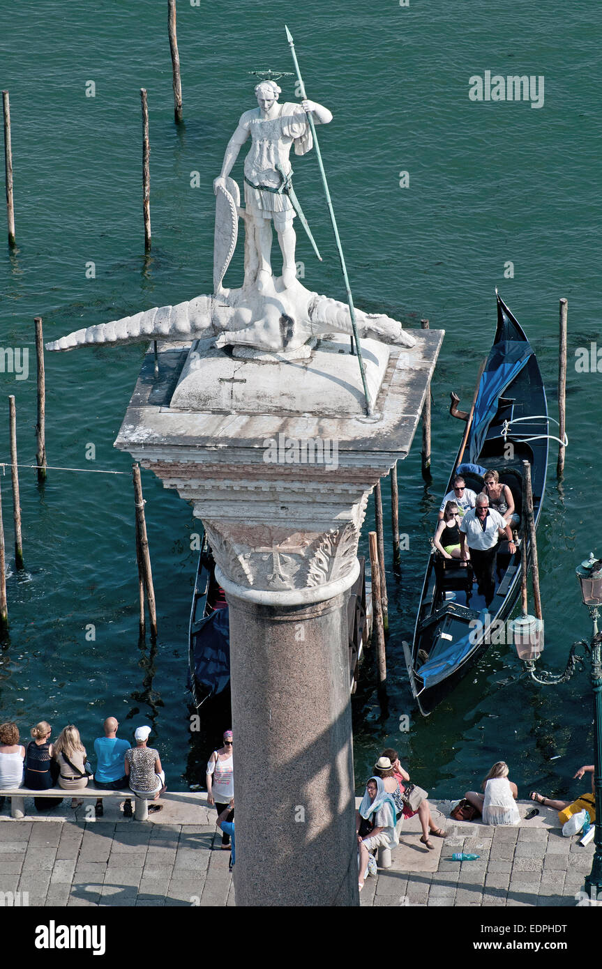 Marble statue of San Todaro Saint Theodore slaying a dragon on his
