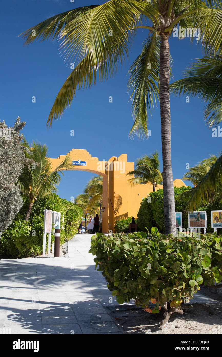 Entrance to Fort San Salvador, Half Moon Cay, Bahamas Stock Photo