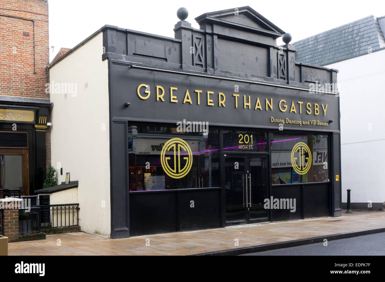 Greater Than Gatsby restaurant in Bromley High Street, south London. Stock Photo