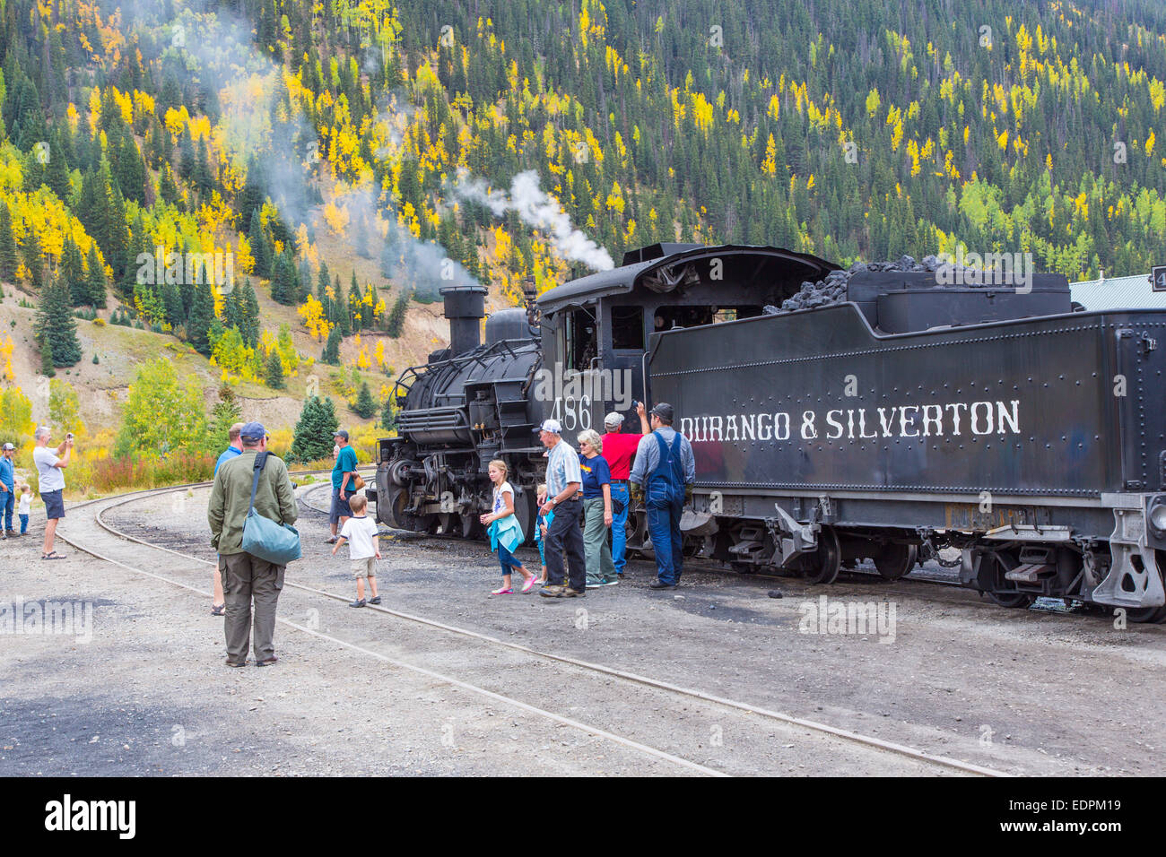 Historic Durango & Silverton Narrow Gauge Railroad train in Silverton Colorado Stock Photo