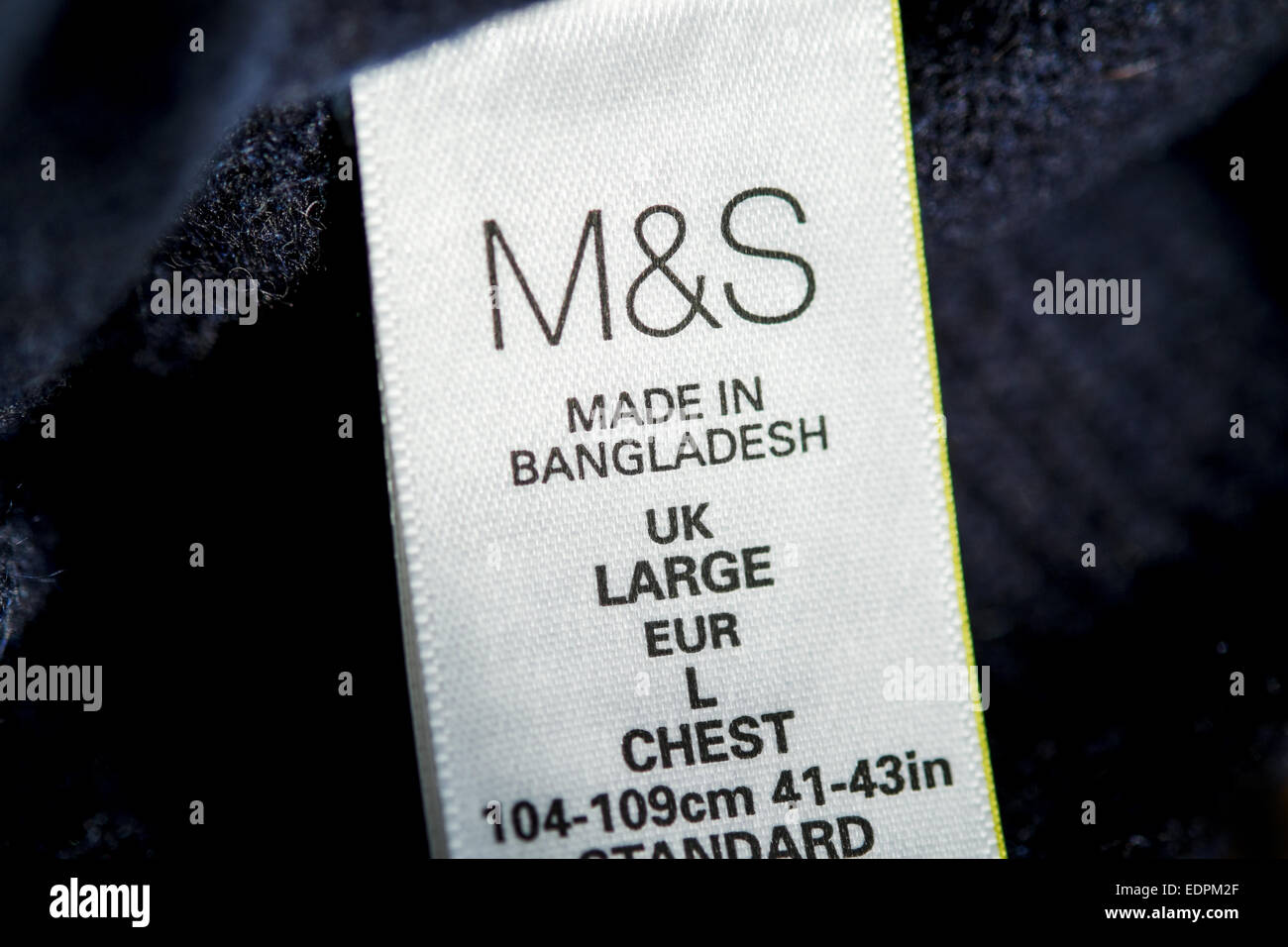 Marks and Spencer clothing made in Bangladesh - M&S label Stock Photo