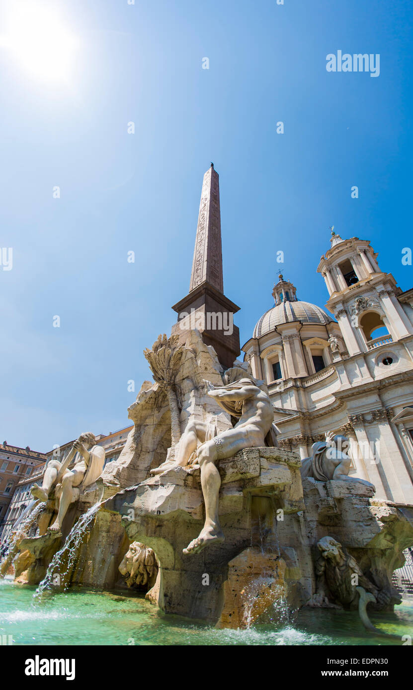 Fontana dei Quattro Fiumi, Piazza Navona in Rome. Piazza Navona is a ...