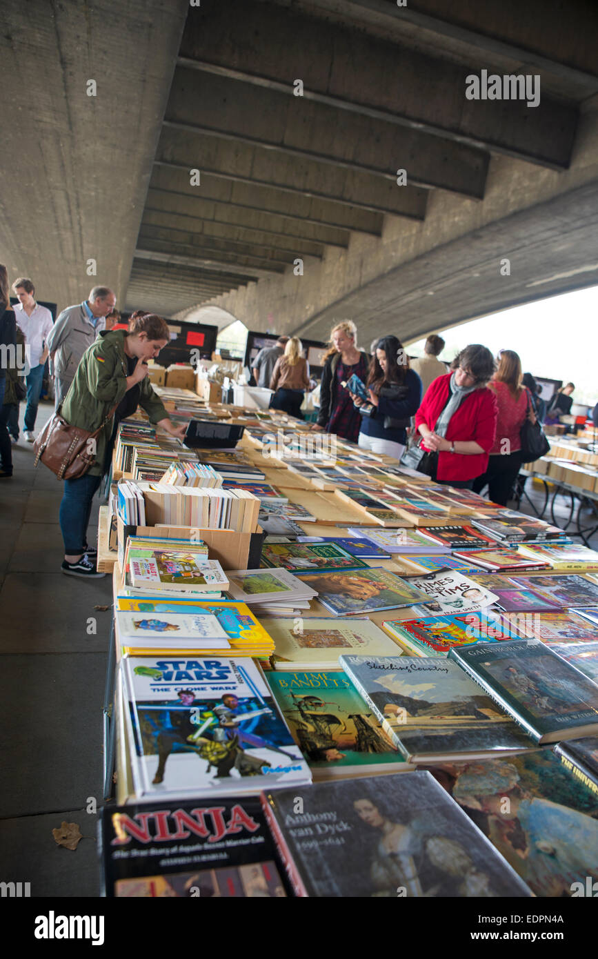 Southbank book market under Waterloo bridge, London Stock Photo