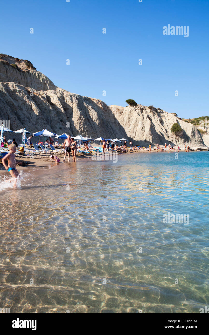 Kolymbia beach with its cliffs behind and clear water in the front Stock Photo